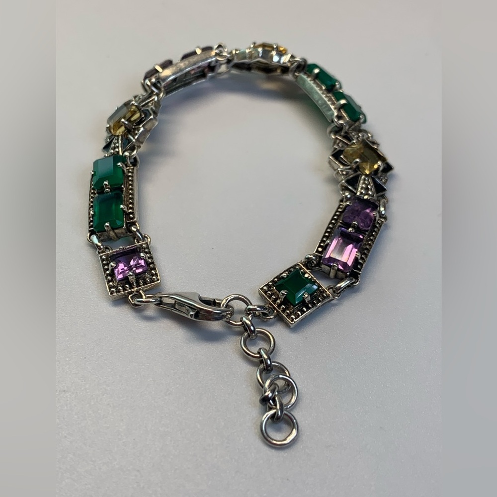 Nicky Butler Rare Sterling w/Faceted Citrine, Amethyst Green Chalcedony Bracelet - Picture 6 of 15